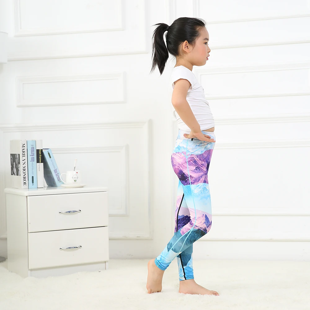 Frecici девочек yoga леггинсы Снежная гора синий фиолетовый galaxy принтами детский