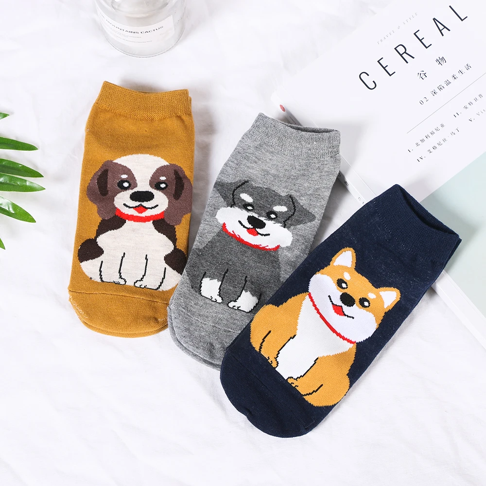 Kawaii/женские носки с героями мультфильмов; милые короткие носки из Шиба, быка, терьера; забавные Женские повседневные мужские короткие носки; счастливые хлопковые носки