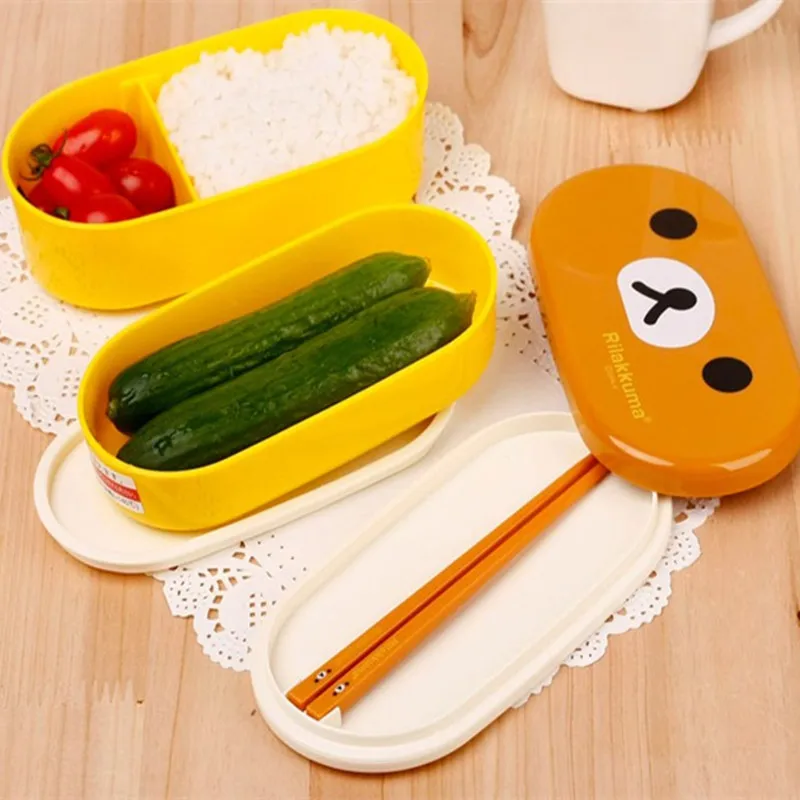 2 Слои модная одежда от бренда Rilakkuma Коробки для обедов Bento Портативный