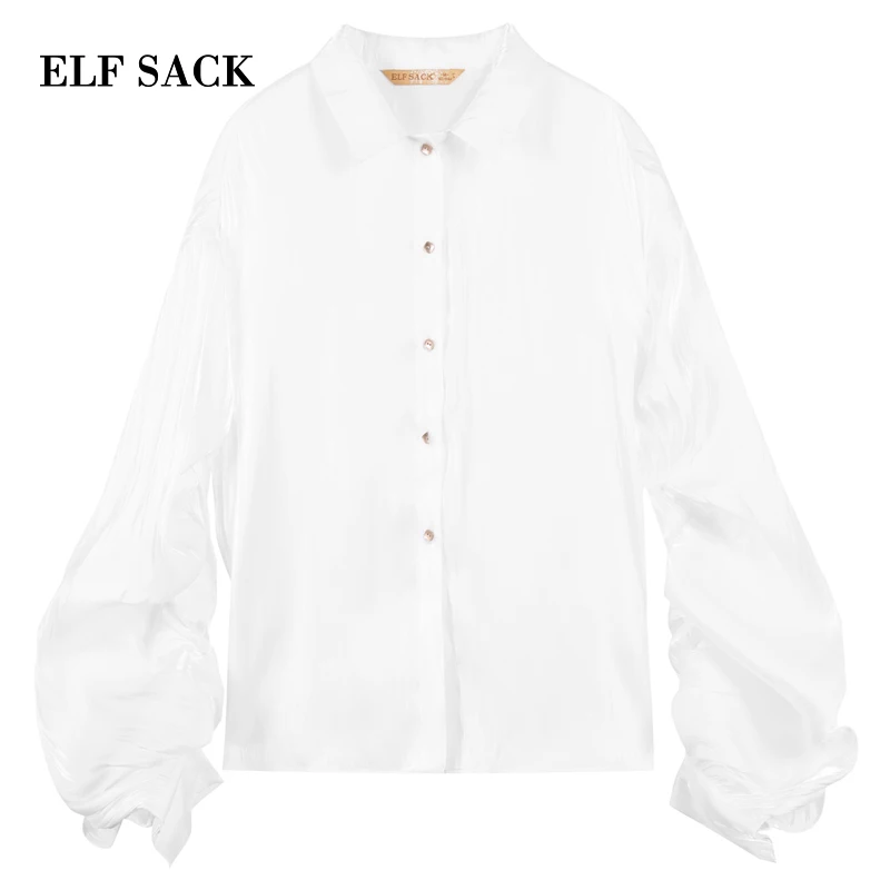 ELFSACK 2019 New Oversized Woman Shirts Solid Casual Women Blouse Stylish Puff Sleeve Femme Streetwear Ladies Blouse|Блузки| |