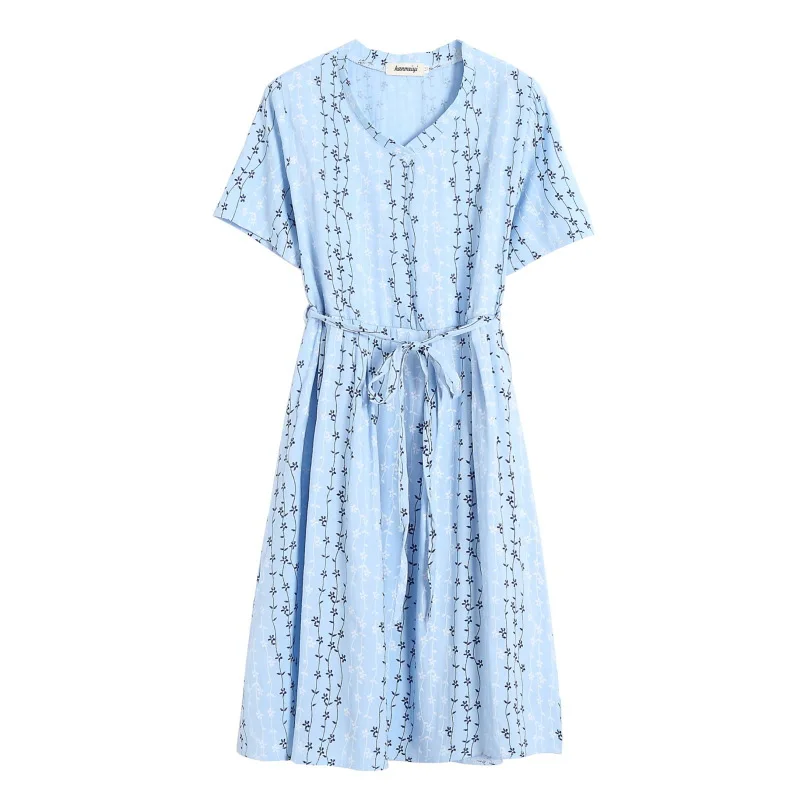 Small fresh floral long paragraph A-line dress 2018 Fine golden art loose length-sheet A cotton | Женская одежда