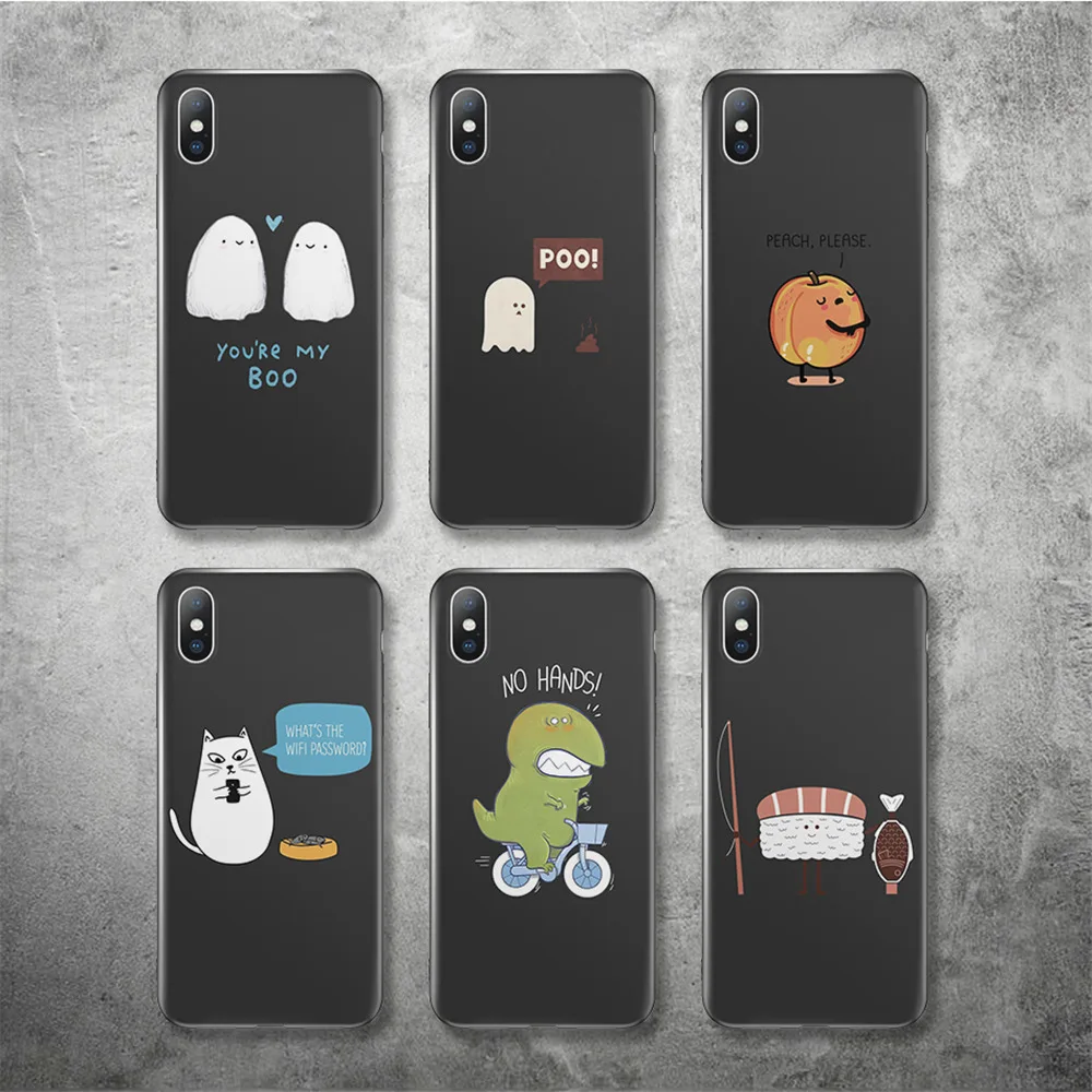 Ottwn модный мультяшный чехол для телефона для iPhone 6, 6s, 7, 8 Plus, 5, 5S, SE, мягкий, симпатичный, из ТПУ, чехол с рисунком кошки, динозавра для iPhone X, XR, XS Max