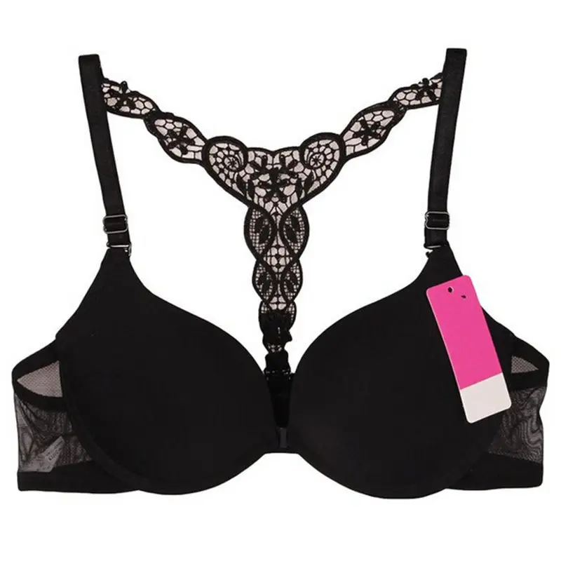 1pc Women Sexy Bra Seamless Sutian Y-line Straps Underwear Front Closure Floral Lace Racer Back Padded Push Up for | Женская одежда