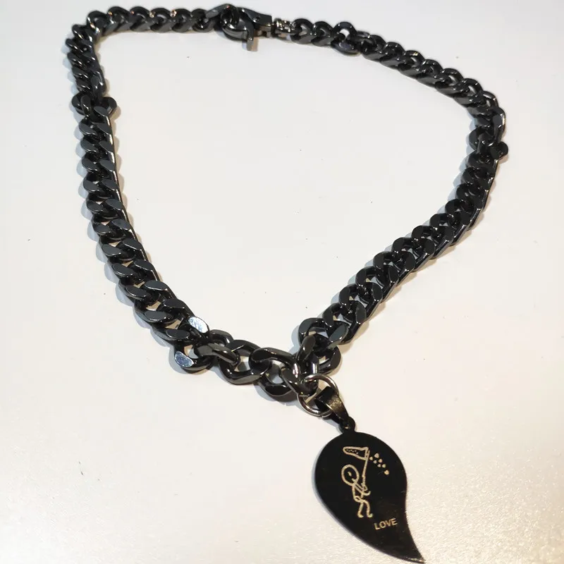 2019 Rock Style Lover Heart Stainless Steel Necklace Gun Black Silver Metal Thick Chain Boyfriend Lovers Gift | Украшения и