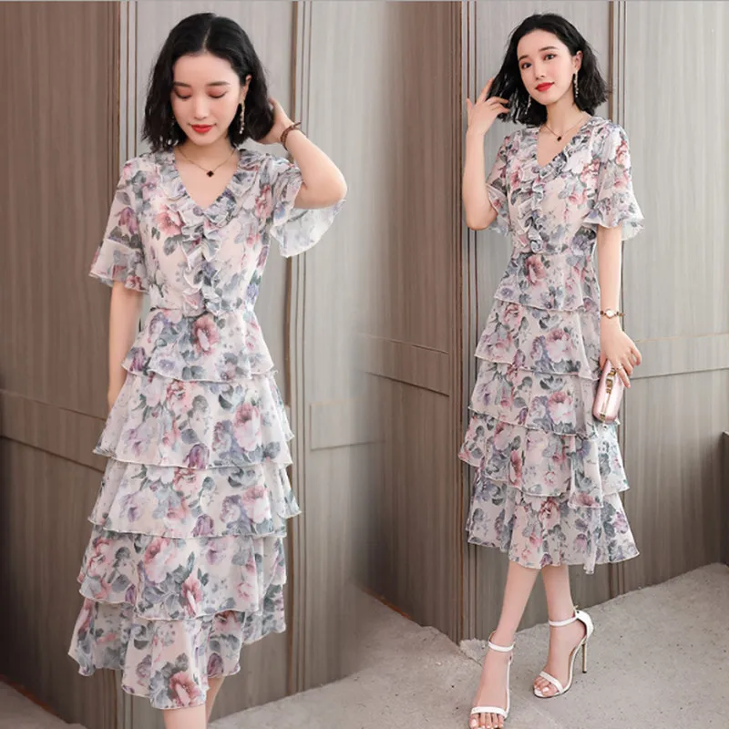 Длинное платье boho 2019 осенние платья из вискозы с цветочным принтом коротким