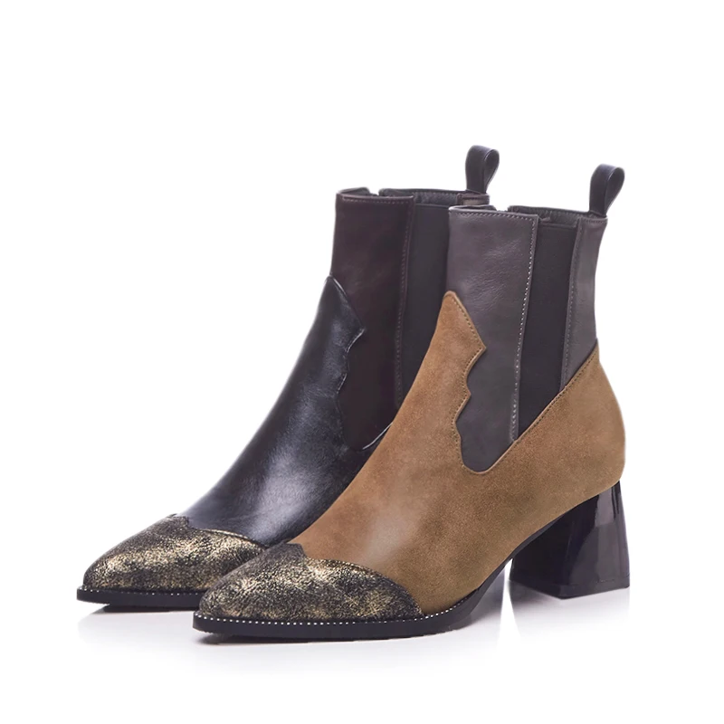 Женские ботильоны в стиле ретро из искусственной кожи с острым носком на высоком