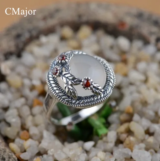 

Cmajor S925 серебро Природный халцедон кольцо классические простые цветы серебро ювелирные изделия лучший подарок для женщины