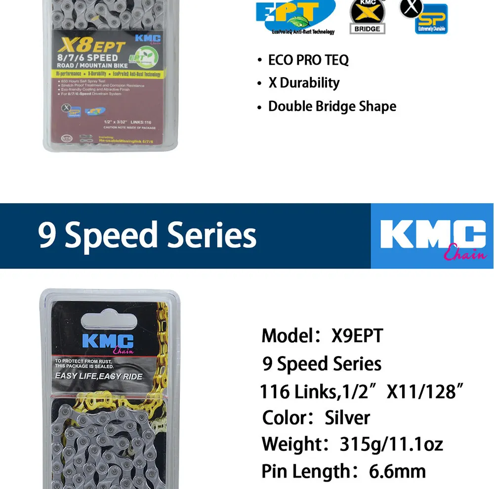 KMC X11 X10 велосипедная цепь 9S 10S 11S велосипедная цепь 116L с оригинальной коробкой и волшебной кнопкой для горных/велосипедных частей