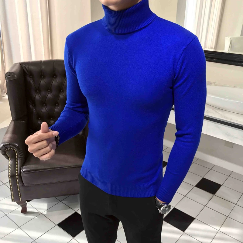 

2019 Winter High Neck Thick Warm Sweater Turtleneck Brand Mens Sweaters Slim Fit Pullover Men Knitwear Male Double collar S-3XL
