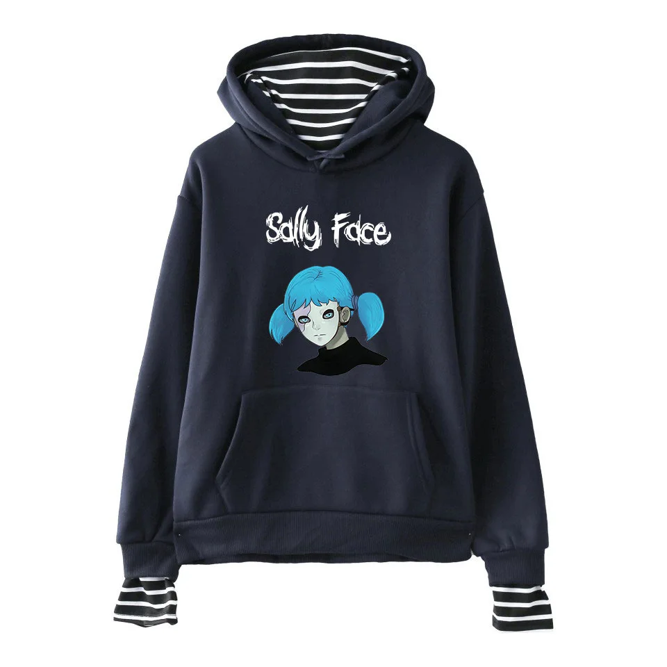 navy blue sally top Поддельные из двух частей женские Sally Face толстовки для девочек и мужчин пэчворк полосатый поддельные из двух частей Толстовка Пуловер XXS-XXL - Цвет: navy blue sally top