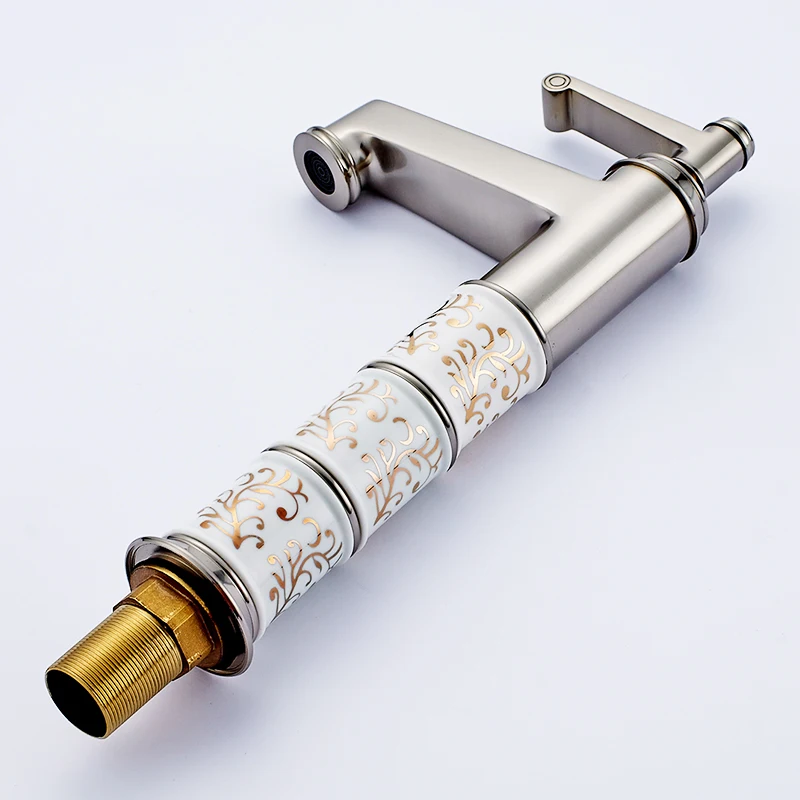 Золотистый смеситель для раковины Fapully в ванную комнату с одной ручкой из алмазов