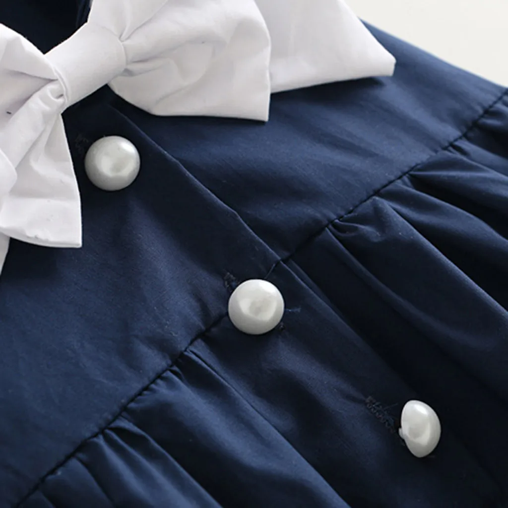 2019 Spring Summer Baby Girl Dress Toddler Kids Girls Clothes Sleeveless Navy Bowknot Party Princess Dresses Vestidos | Детская одежда