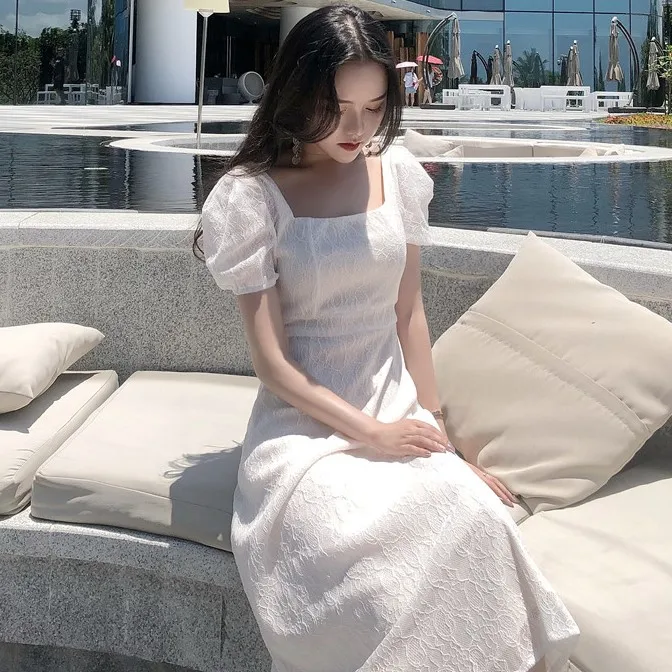 2019 корейское летнее элегантное женское платье Vestidos De Verano Макси винтажное белое