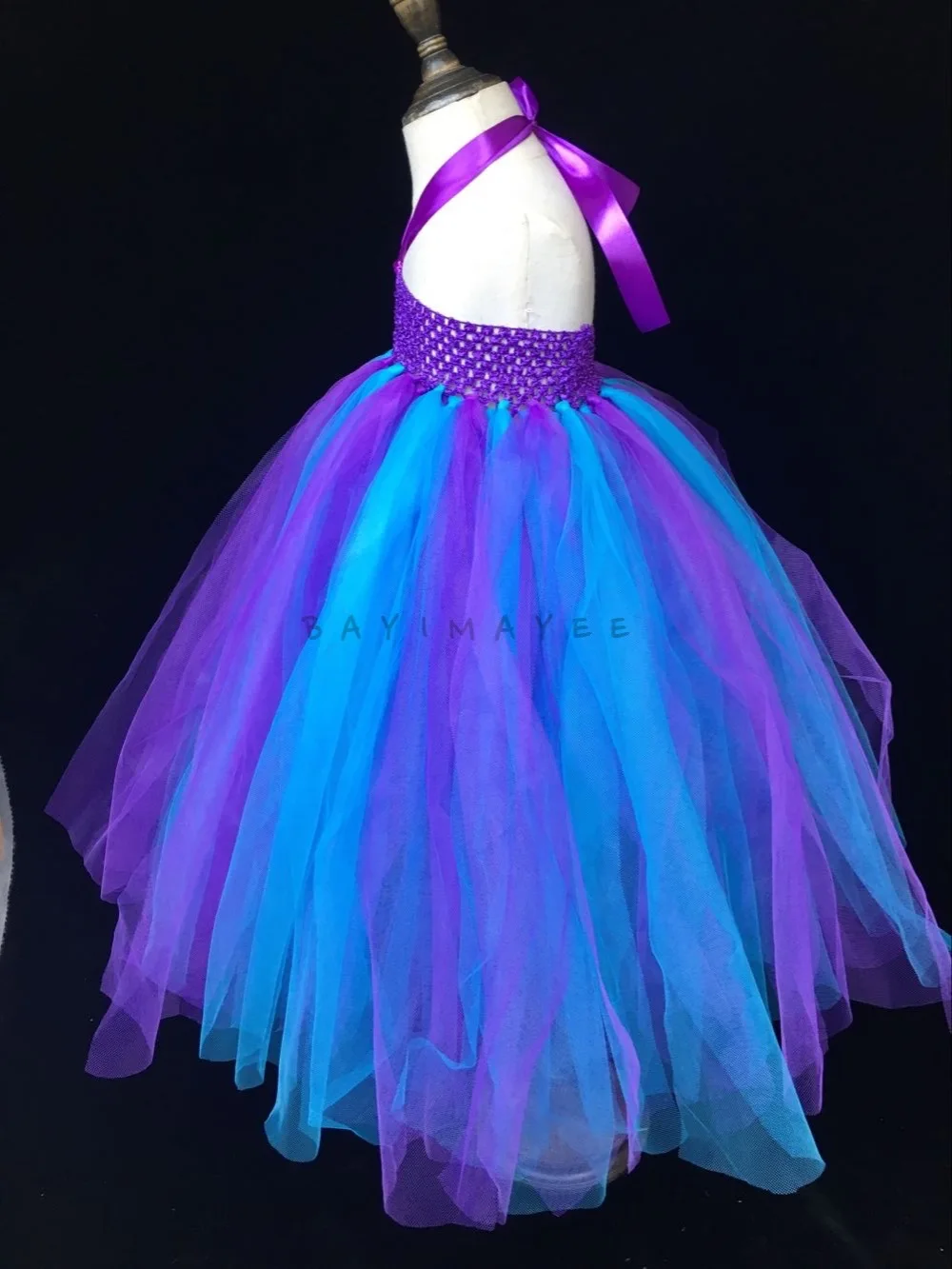 Разноцветное платье-пачка для девочек детское пушистое вязаное Тюлевое платье