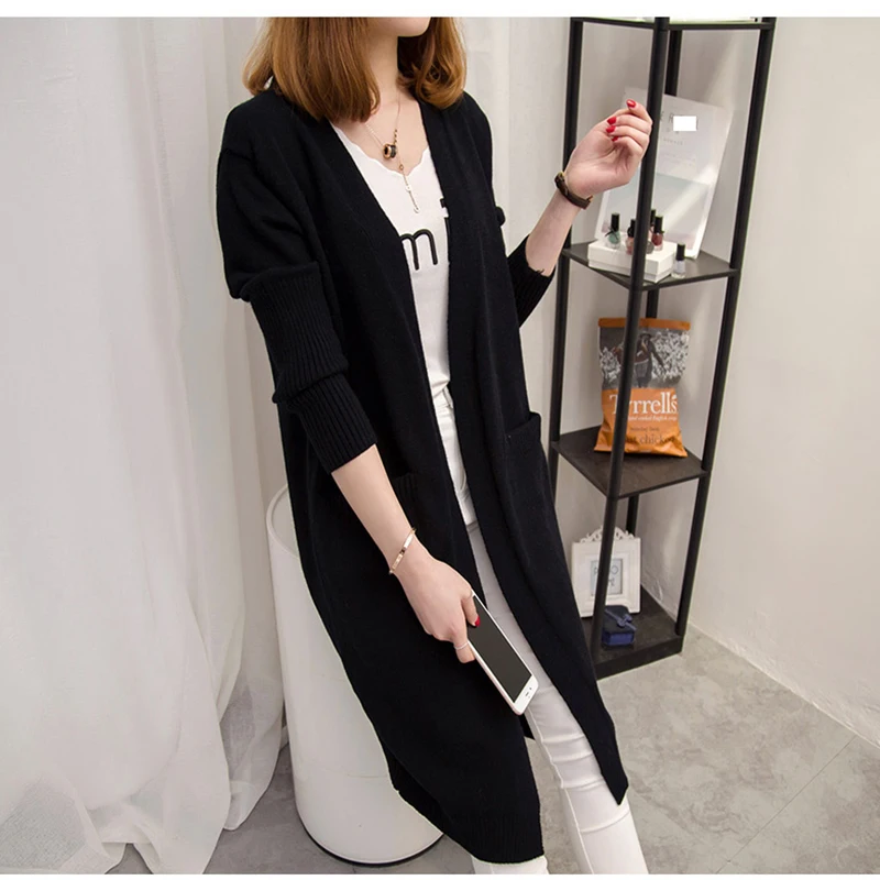Spring Autumn 2018 Korean version Long Sleeve Loose Knitted Cardigan Female Sweaters Large size Coat Sueter Mujer |