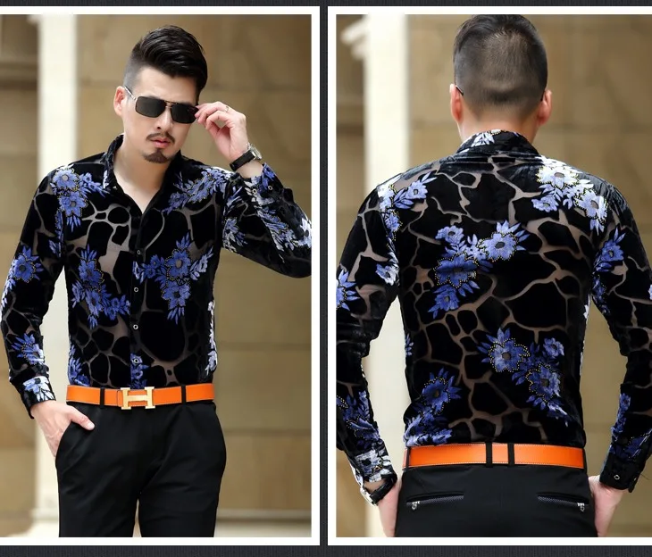 Мужские прозрачные рубашки с леопардовым принтом в стиле барокко мужские