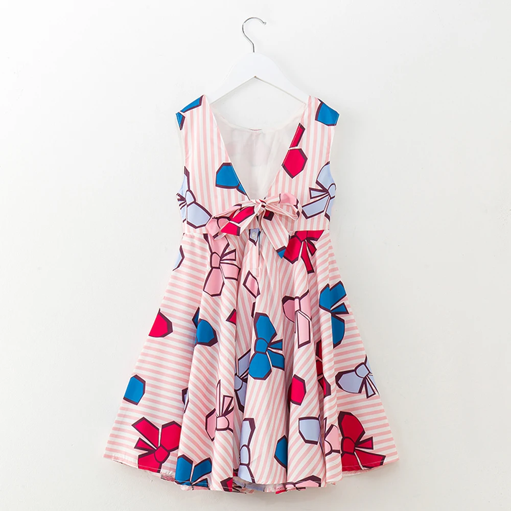 baby girl summer dress 2018 with bow pink blue print teenage children dresses girls 6 sleeveless kids party for | Детская одежда и