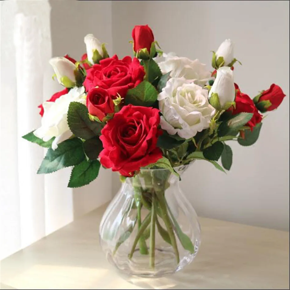 3 головы шелковые фланелевые розы Свадебные украшения искусственные цветы для