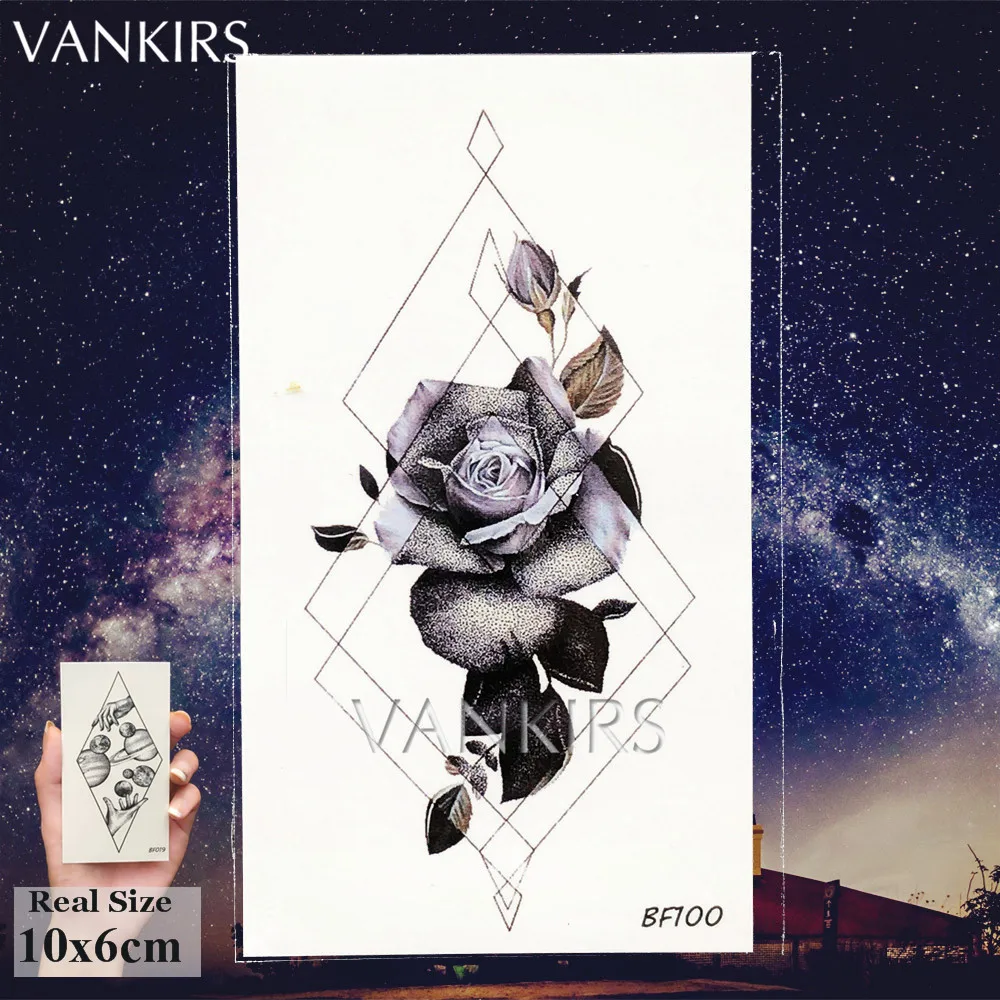 Искусственные драгоценности VANKIRS Black Geoemtric цветок лист Временные татуировки