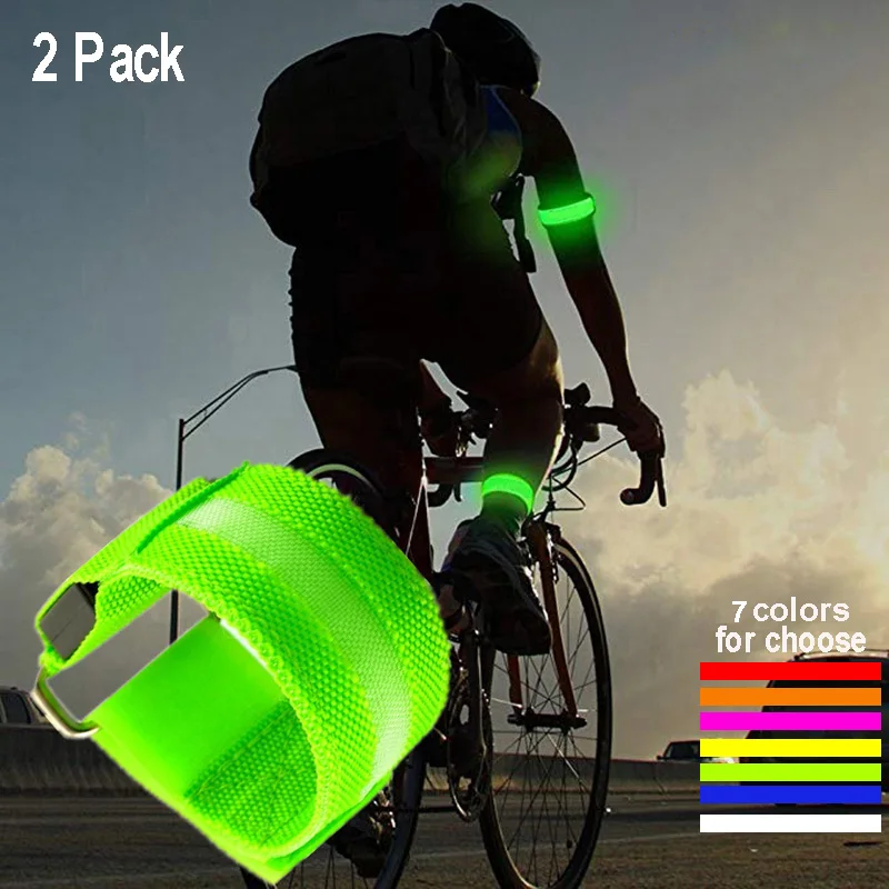 2 Pack Outdoor Sports Glowing Bracelets LED Wristbands Adjustable Running Light for Runners Joggers Bike Bicycle Party Light