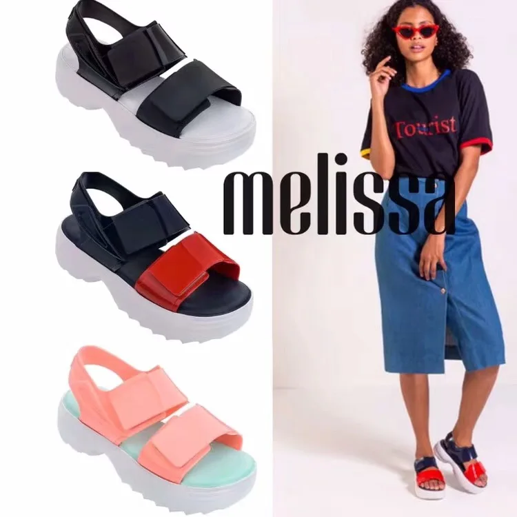 Melissa/летние женские сандалии с пряжкой дизайнерские на платформе черного и