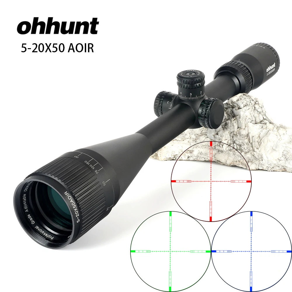 

ohhunt 5-20X50 AOIR Hunting Optics Riflescopes Half Mil dot R/G/B Illuminated Reticle Turrets Lock Reset Full Size Rifle Scope