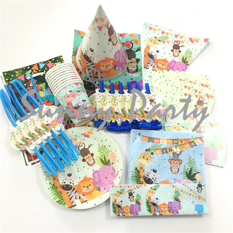 105 шт./лот с рисунком на тему зоопарка вечерние набор одноразовой посуды Бумага