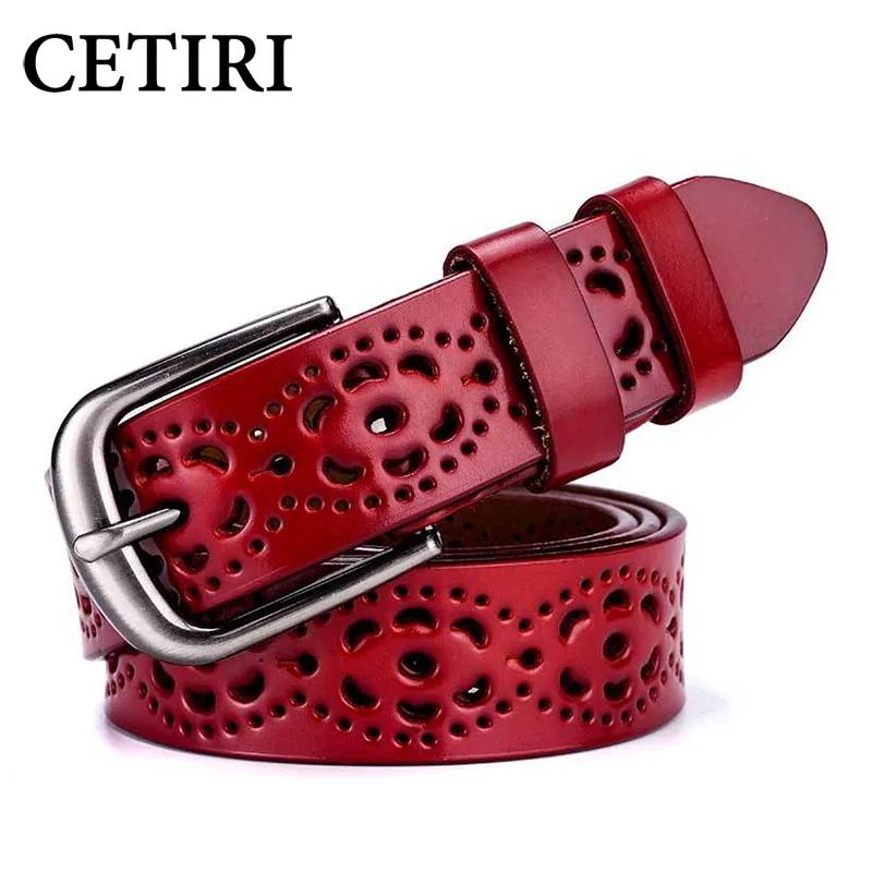 

CETIRI Luxury Brand Genuine Belt For Women Fashion White Red Silver Vintage Holow Out Waist Wide Ladies Belts For Jeans