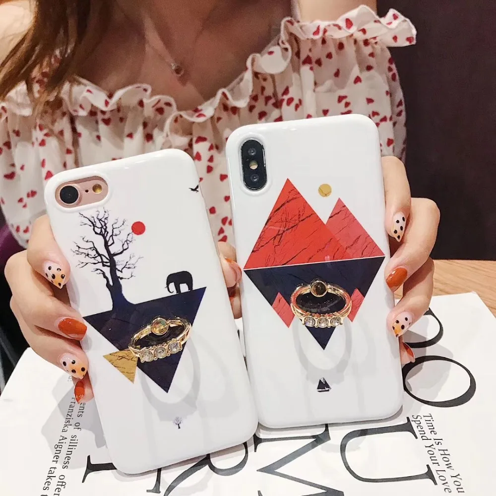 Комбинированный мрамор с бриллиантовым кольцом кронштейн для iphone 6 P S 6SP 7 8 X XS MAX XR
