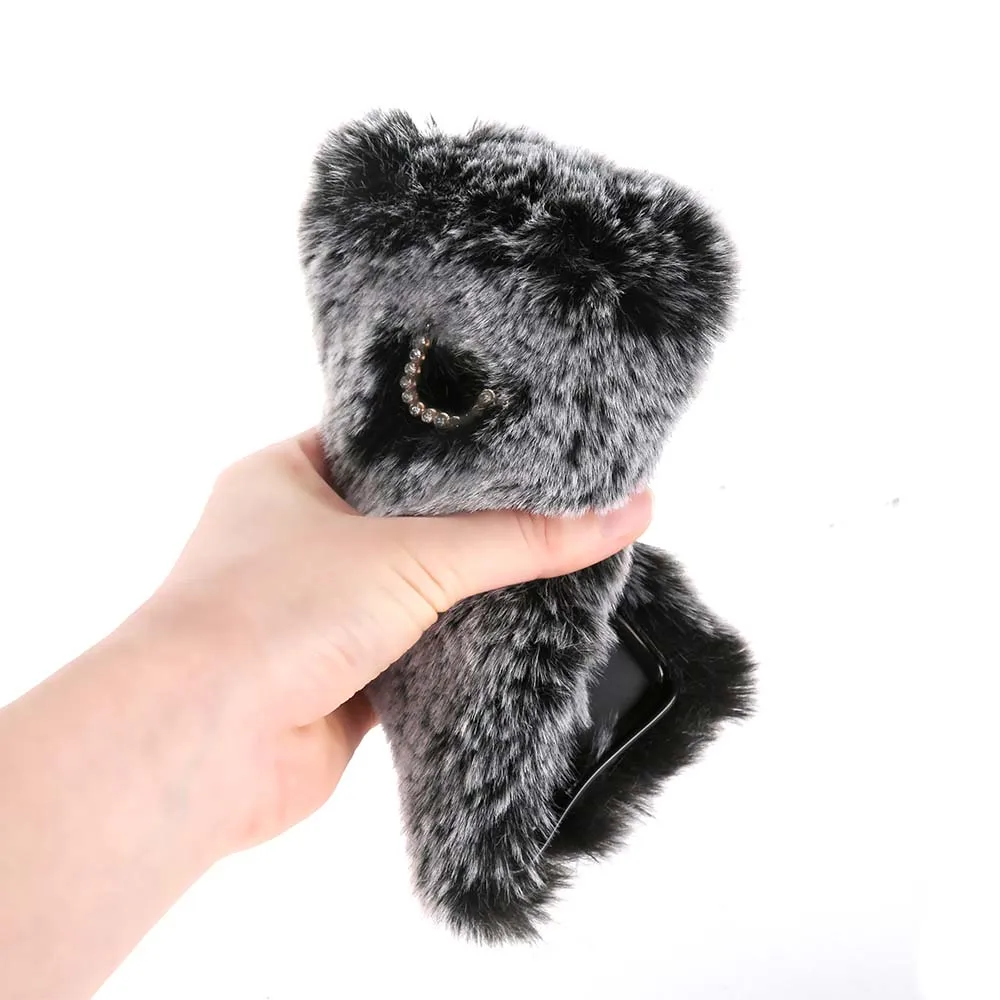 Cute Rabbit Hair Fur Soft Cover Phone Case For Samsung Galaxy S10 S9 S8 Plus S7 S6 Note 8 5 A3 A5 A7 2017 J3 J5 J7 EU |