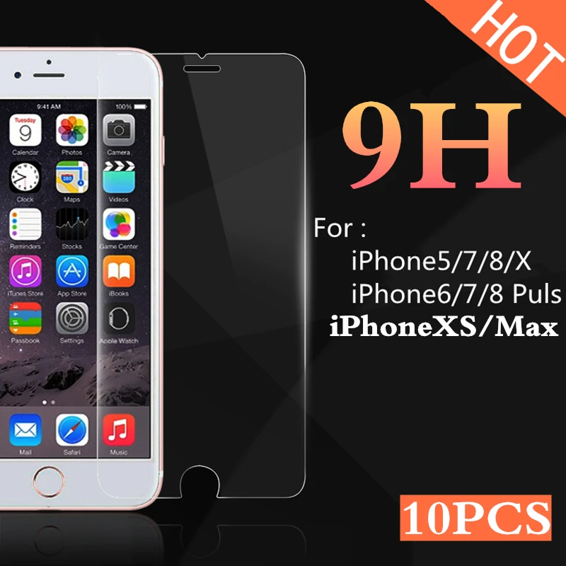 Стекло 9H 2.5D 10 шт. жесткая защита для iPhone 7 8Plus XS XR Max 8 6Plus Защитная пленка