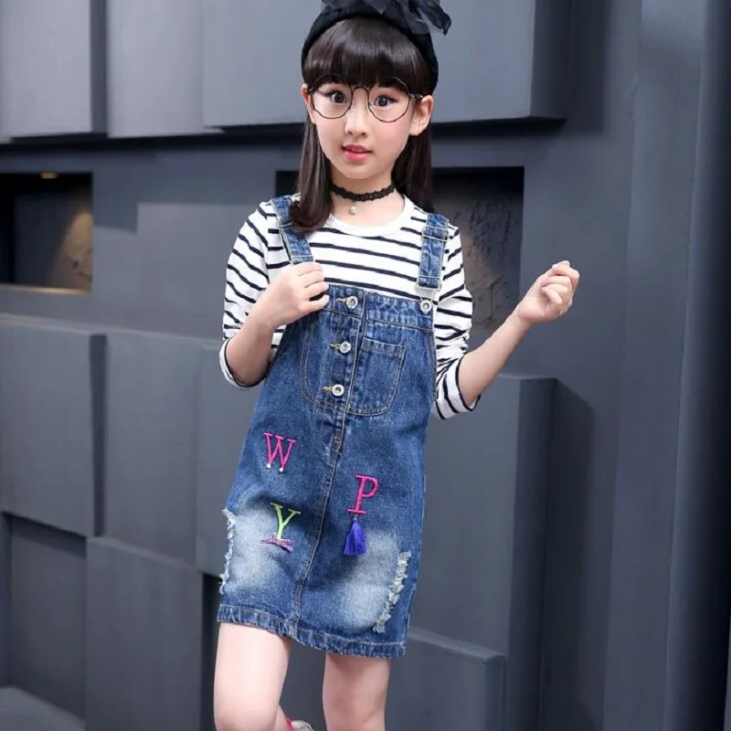 Children's summer models in children's denim 120-160 Korean girl strap jeans dress | Детская одежда и обувь