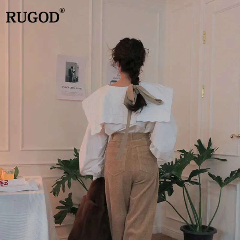 RUGOD элегантная белая блузка женская 2019 Весна новое поступление сладкий большой