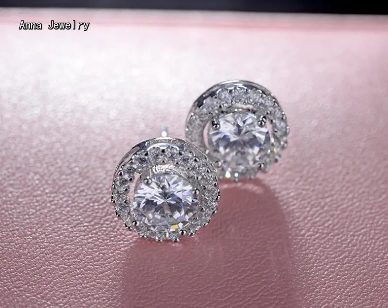 Ослепительные круглые серьги гвоздики из стерлингового серебра 925 пробы с