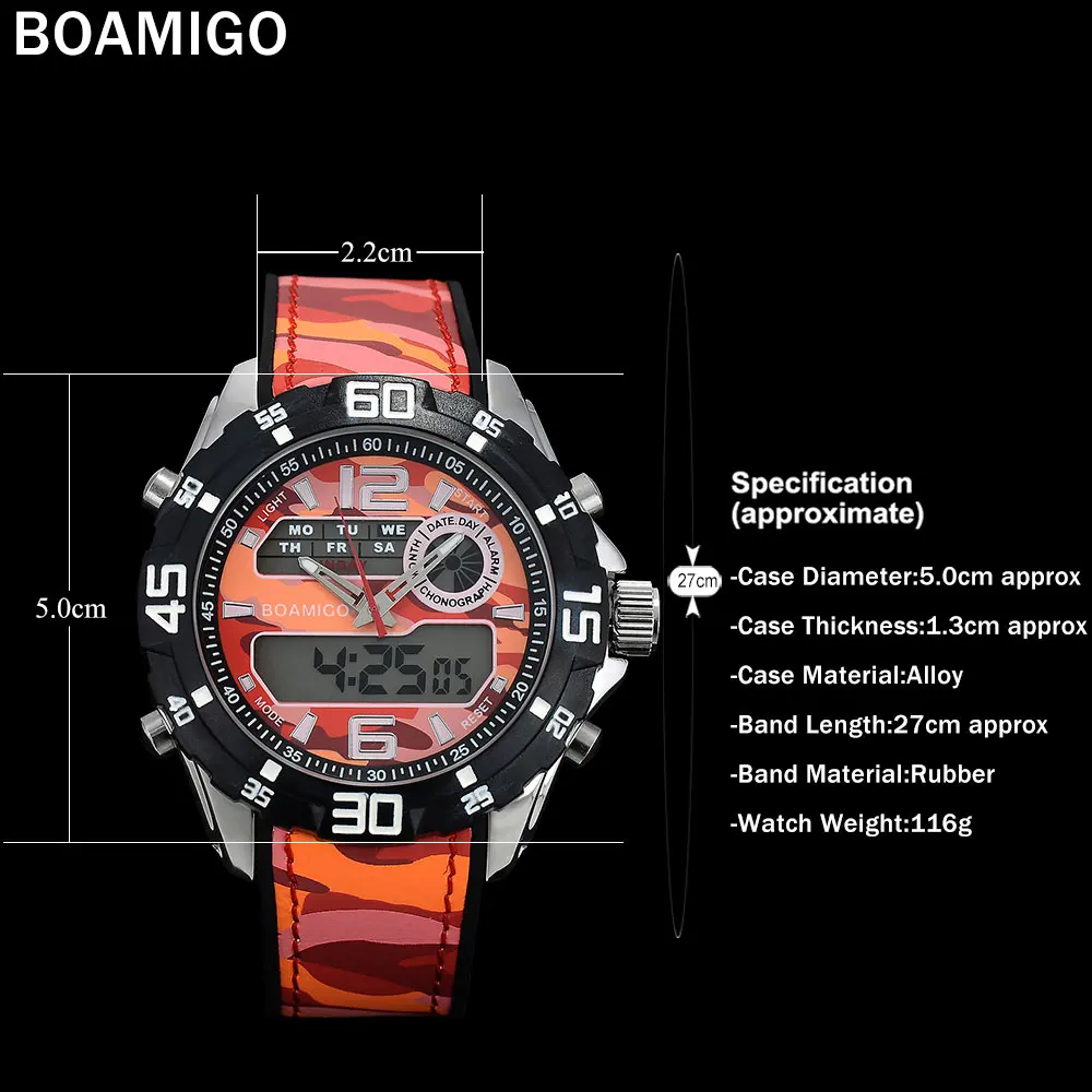 Мужские часы BOAMIGO Band спортивные водонепроницаемые аналоговые с резиновой