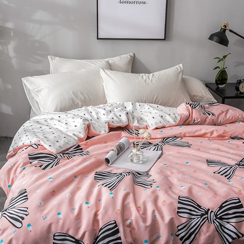 Красивый бант Твин Полный queen king size 100% хлопок 1 шт. розовый постельное белье