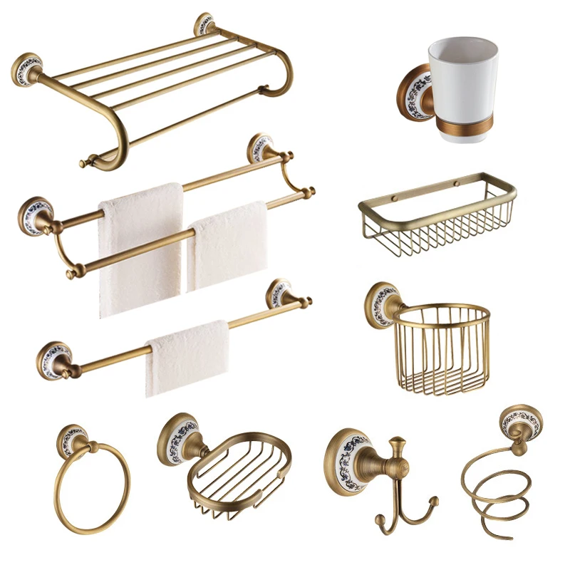 

Античные латунные наборы оборудования для ванны, фарфоровая основа, бронзовые аксессуары для ванной комнаты, настенные Товары для ванной к...