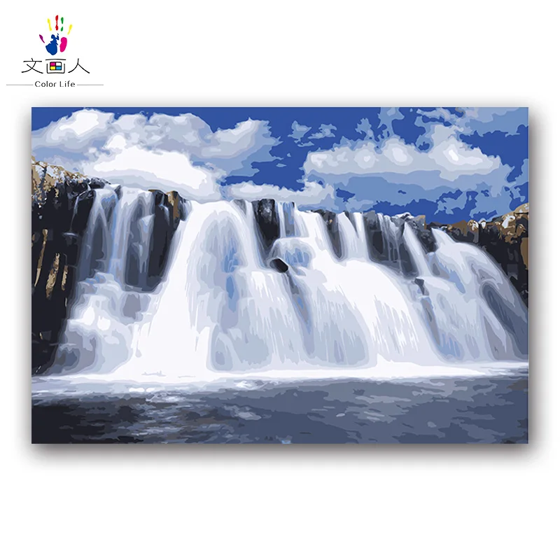scenery waterfall paint by number art painting numbers with kits for adult kids learning coloring wall decoration | Дом и сад