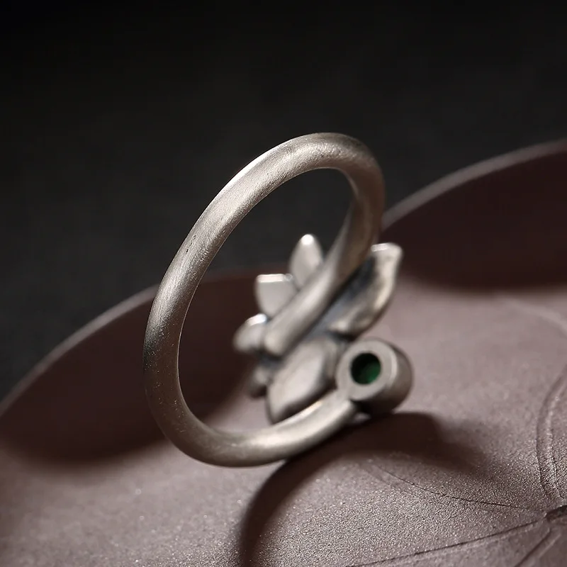 BALMORA 925 Sterling Silver Lotus Flower Open Rings for Women Men Gift Green Zircon Vintage Ring Jewelry Anillos | Украшения и