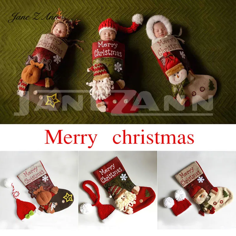 

Jane Z Ann Baby photo costume newborn photo cartoon knitted handmade Christmas theme sleeping bag with hat studio accessories