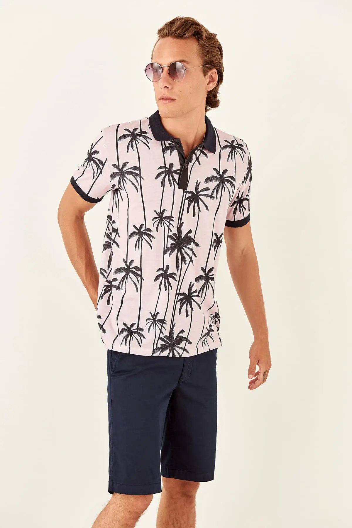 Trendyol розовый мужской пальмовый принт новый воротник поло Футболка TMNSS19PO0031 |