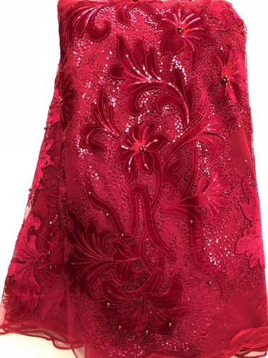 2019 Latest French net Laces with velvet fabric Fabrics High Quality Tulle African Fabric Nigerian Wedding CLL3743 wine | Дом и сад
