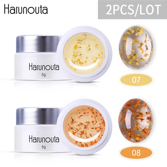 2pcs set6 Harunouta сушеные цветы УФ-гель для ногтей набор Цветочные украшения замочить от ногтей лак наборы лаков Розовый Цвет гель Клей - Цвет: 2pcs set6
