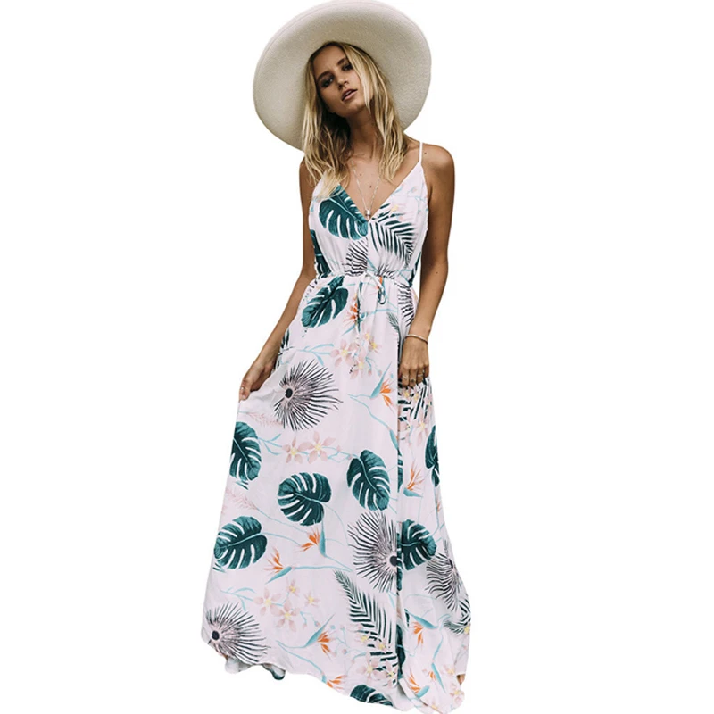 Цветочный принт оборками Boho платье Сексуальная V шеи Для женщин s Спагетти ремень