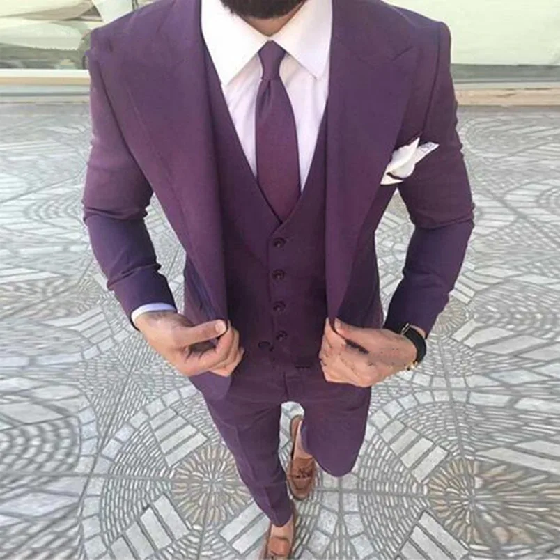 

Formal Mens Suits Custom Made Purpel Men Wedding Suits High Quality Wedding Goom Suits for men (jacket+pant+vest)