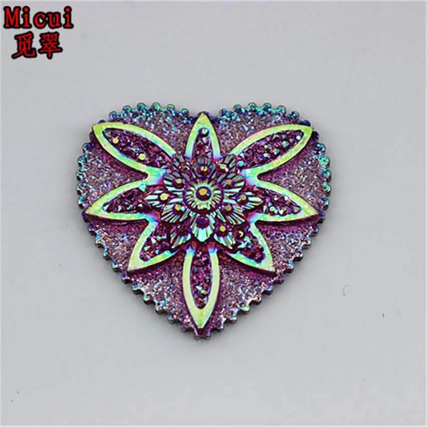 Micui 20pcs 30mm AB Color Resin Rhinestones Flat Back Heart Gems Button For Clothes Dress Crafts Garment decoration ZZ529 | Дом и сад