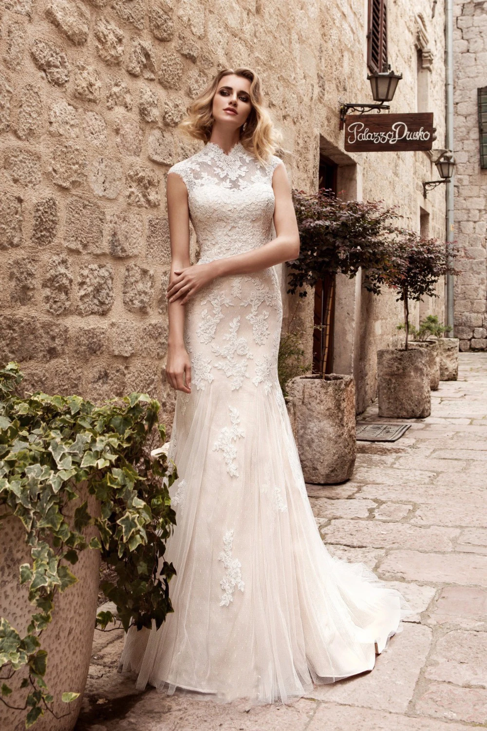 Vestido De Noiva 2019 винтажное кружевное свадебное платье Русалочки с высоким воротом