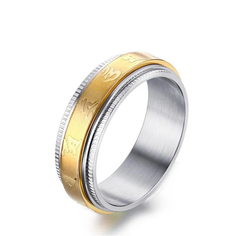 Ретро для ММ мужчин 7 мм нержавеющая сталь иероглиф вращающийся кольцо золото позолоченное серебро