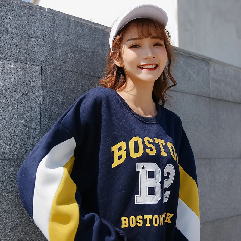 2019 New Sweatshirt Thickening Plus Velvet Female Korean Version of the Letter Set Head Print Oversize Lazy Coat | Женская одежда