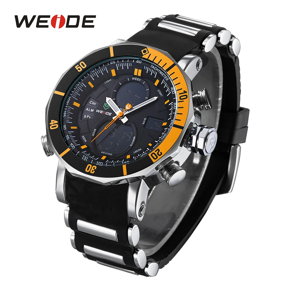 WEIDE Горячая Распродажа Спортивный Хронограф Секундомер повторитель Автоматическая Дата Будильник Аналоговый кварцевый цифровой силиконовый ремешок наручные часы